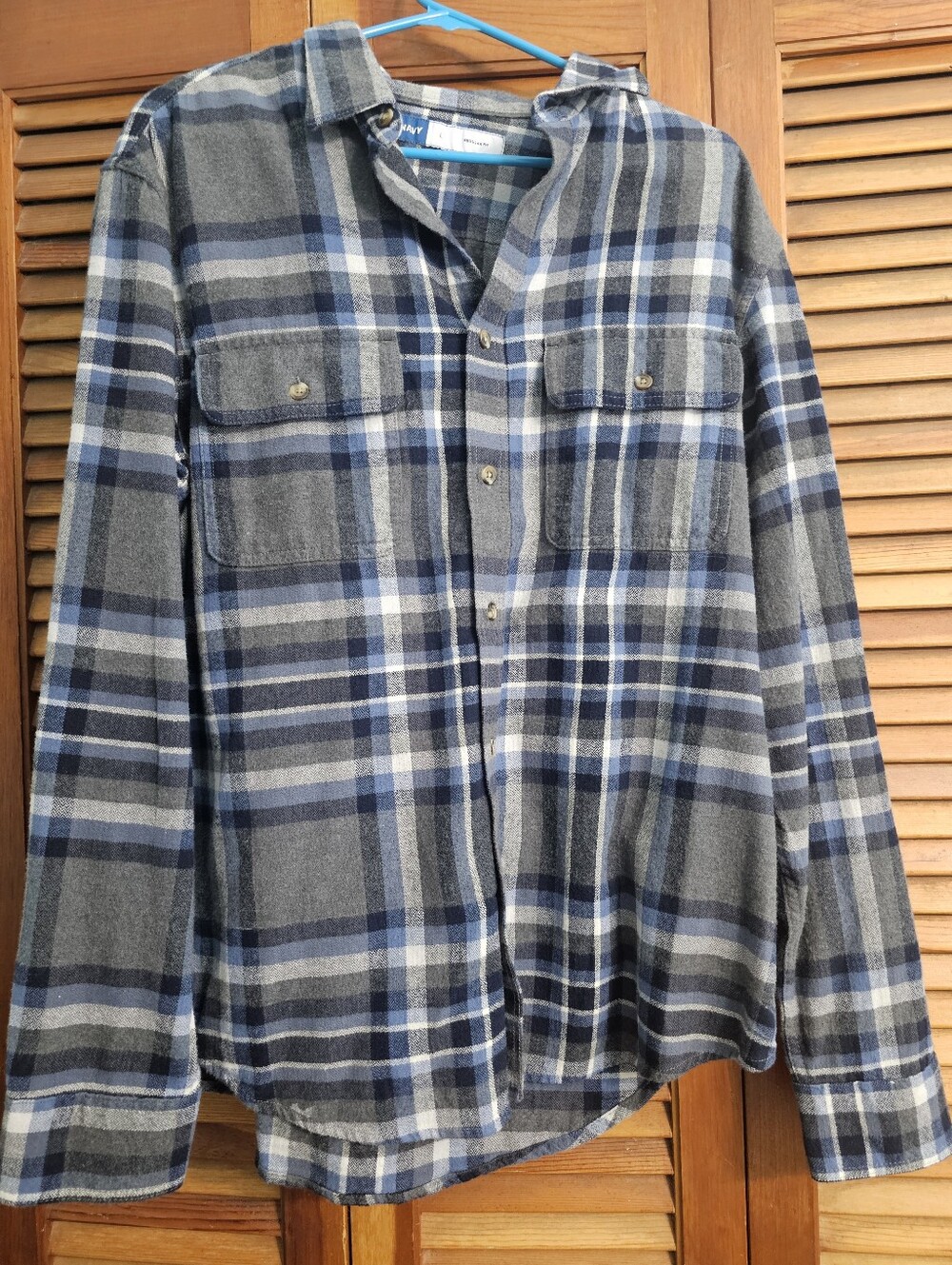 Old Navy Blue & Gray Plaid Flannel Button Up Shirt | Men’s Large NWOT
